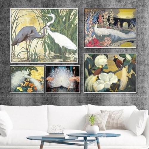 Printed Canvas Wall Art Painting Printing and Printmaking Wall Art White Bird Peacock Parrot Crane Home Decoration Canvas Painti