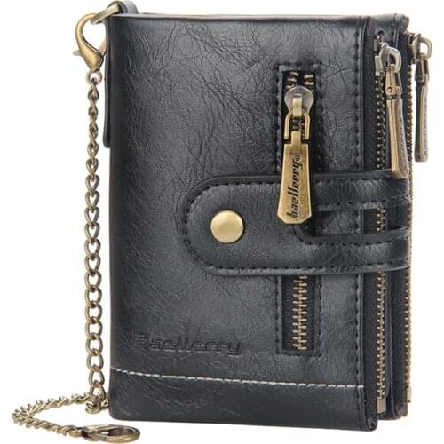 2021 New PU Leather Men Wallet Coin Purse Small Mini Card Holder Chain PORTFOLIO Portomonee Male Walet Pocket
