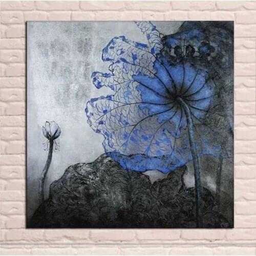 Beautiful Blue Lotus Flower Oil Paintings On Canvas Hand Painted Modern Abstract Flower Wall Art Picture for Home Decor Unframed