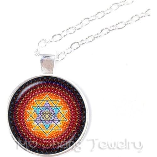 Sri yantra Glass Dome Pendant India Mandala Sacred Geometry Jewelry Sri yantra Necklaces Spiritual Buddhist Jewelry