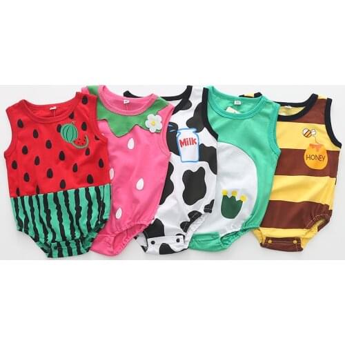 Summer Cartoon Baby Bodysuit Boys Clothes Baby Girl Jumpsuits Newborn Clothes Sleeveless 100% Cotton One-Piece Clothing DS9