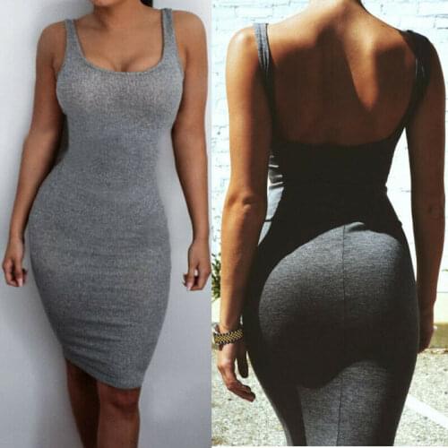 Hot Sale Women Package Hip Dress Bandage Bodycon Mini Dress High Waist Slim Solid Gray Casual Dress