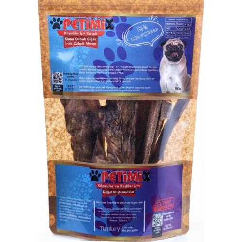 Petimix Mixed Chewing Bones Natural Snacks For Pets Beef Lung Sticks and Udder Sticks From Cow Dog Treats Dental Care 100g