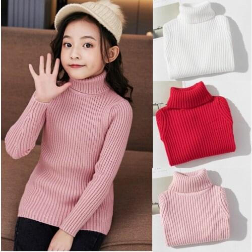 New Children Girl Sweaters Solid Color Turtleneck Knitting Sweater Tops Fall Winter Children Warm Pullover Jumper Kids Tops 2-9Y