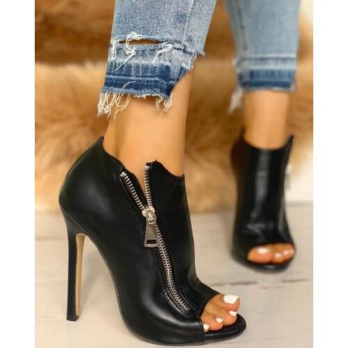 2021 New Women Summer Thin High Heels 11cm Zipper Peep Toe Gladiator Pumps Fashion Office Sandals Party Shoes