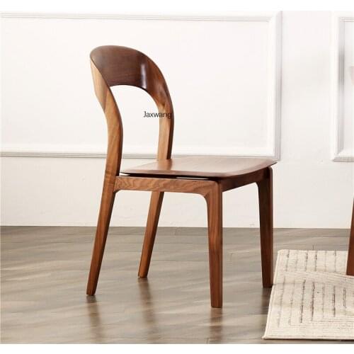 Nordic Dining Chairs Home Furniture Solid Wood Dining Chair for Kitchen Japanese Modern Simple Black Walnut Backrest Smile Chair