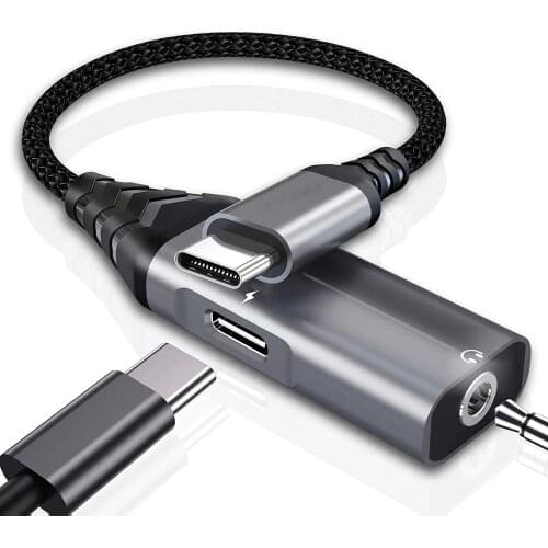 USB C DAC Adapter 2 in 1 Type C to 3.5mm Jack Earphone Audio AUX