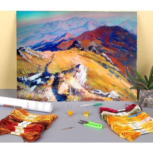 Landscape Mount Picui Printed Water-Soluble Canvas 11CT Cross-Stitch Embroidery Patterns DMC Threads Painting Magic