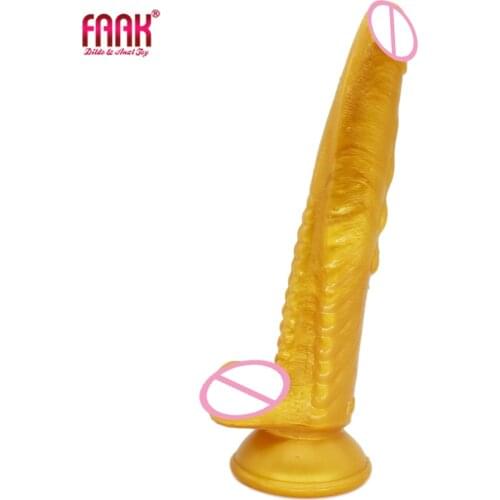 FAAK 10 inch long silicone golden color penis with suction cup sex toys for women soft realistic dildo female vagina masturbate