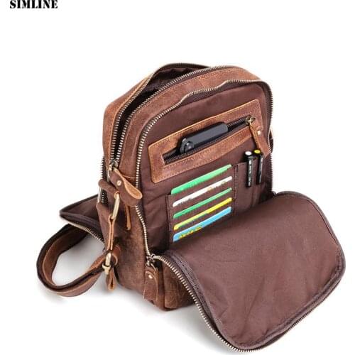 100% Genuine Leather Messenger Bag For Men Vintage Casual Male Small Handbag Shoulder Crossbody Bags Multi Function Man Handbags