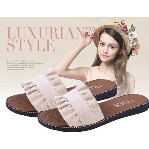 Womens Shoes Slippers Ruffled Casual Beach Womens Slippers Flat Breathable Lightweight Wear-resistant Shoes Woman