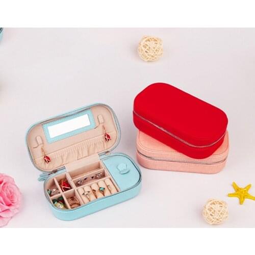 Multipurpose Small Jewelry Case, High Quality Leather Ring Pendant Earring Box Portable Cosmetic Bag with Zipper