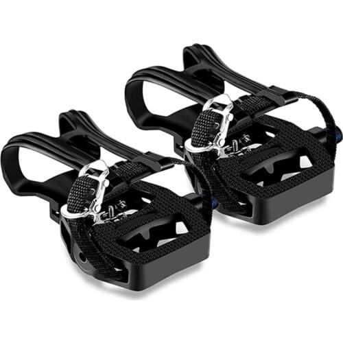 Spin Bike Pedals,9/16inch Indoor Cycling SPD Hybrid Pedals with Clips,Bicycle Pedals with Toe Clips and Straps