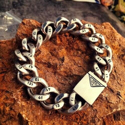 Vintage Stainless Steel Chunky Chain 1314 Bracelet Men Fashion Rhombus Chain & Link Mens Bracelets & Bangles Jewelry Gifts 2017