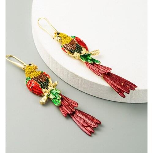 Drop Earrings Bird Pendant Long Tassel Colorful Crystal Pendant Earrings Women Animal Jewelry For Wedding Party