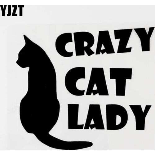 YJZT 14CM×12.5CM Crazy Cat Lady Fun Animal Vinyl Car Sticker Decals Black/Silver 8C-0343