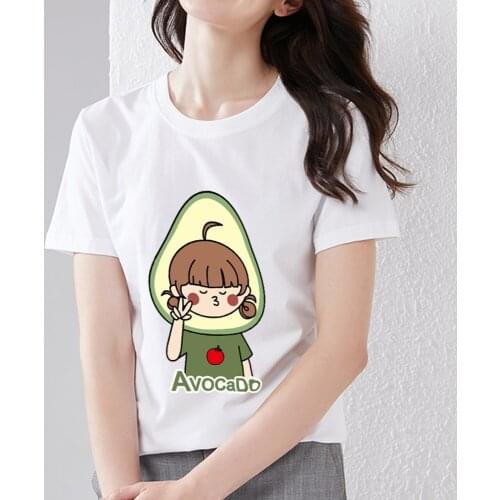 Womens Summer Small Fresh and Sweet Casual T-shirt Cartoon Cute Avocado Boy Female Print Slim Commuter Wear T-shirt Female Top