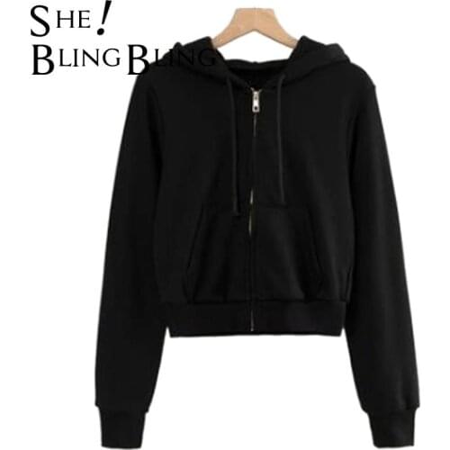 SheBlingBling Za Hoodies Sweatshirt Women Solid Long Sleeve Drawstring Zipper Pocket Shirt Hooded Sweatshirt Tops Streetwear