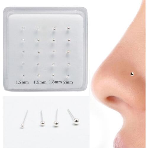 925 Sterling silver nose stud 1.2mm 1.5mm 1.8mm 2mm mixed size ball nose pin stud indian nostril piercing 20pcs/pack
