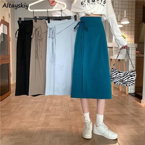 Skirts Women Hot Sale Summer Elegant Simple Pure All-match Lace-up Lady Clothes Korean Trendy Popular Empire Faldas Largas Mujer