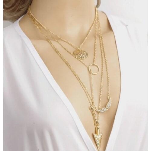 Summer style multi-layer arrow design women necklace ladies favorite jewelry fashion gifts multi-layer wild simple necklace
