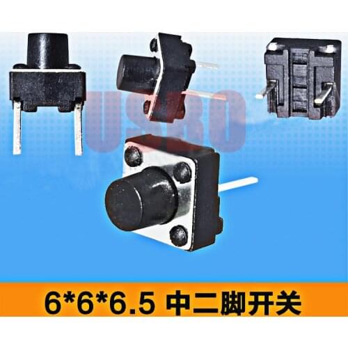 2 Pins Dustproof Push Button Switch Thin Touch Tactile Switch Black 6*6*6.5mm