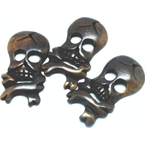 3pcs Brown skull pendants bone material handmade jewelry fittings size 43x25mm new arrival ornament parts women cute necklace