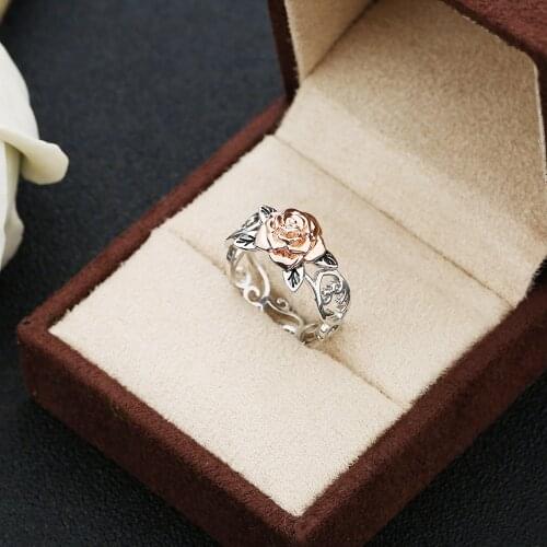 2020 Trendy Fashion Hot Style Two-Tone Rose Flower Lady Ring European and Beautiful Flower Engagement Girl Wedding Ring