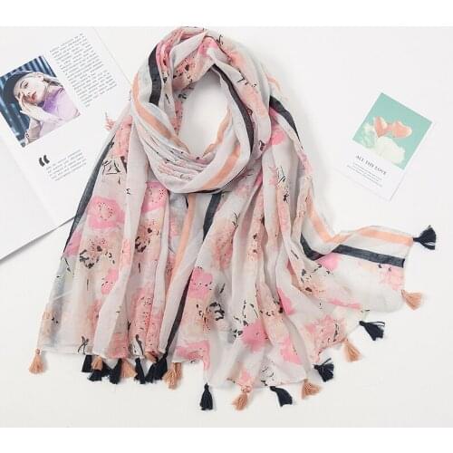 2020 New Arrival Floral Scarf Shawls Women Tassels Flower Hijabs Large Size Muslim Head Wraps Mufflers Head Scarves 1PC Retail