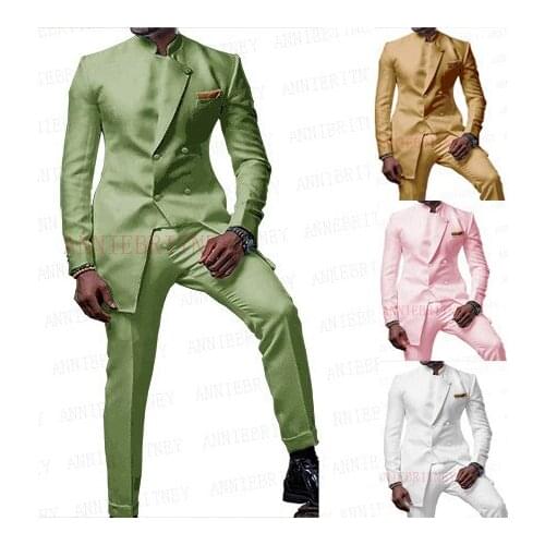 2021 Formal Army Green Wedding Dinner Men Suit Custom Best Man Groom Marriage Clothes Slim fit Pink Dress Blazer Pants 2 Pieces