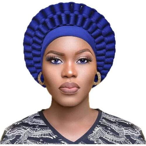 2021 Turban Hat for Women African Aso Oke Headtie Ready to Wear Auto Gele Female Head Wraps Muslim Caps Nigerian Wedding Gele