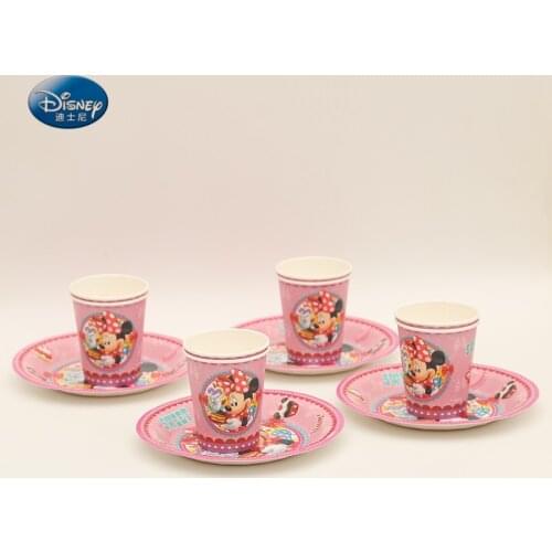 Party Supplies 24pcs Cartoon Minnie Mouse 12pcs cups 12pcs plates dishes Kids Birthday Party Decoration Tableware Set