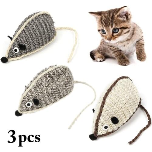 3pcs Mice Toys Mouse Sisal Interactive Toys Black and White for Pet Cat Kitty Kitten Bite Toys for Cats