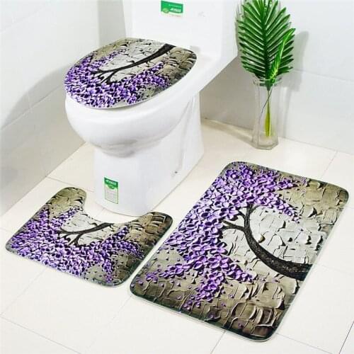 3PCS Toilet Floor Mat Set with Tiger leopard Printing Non-Slip Flannel Bathroom Carpet Toilet Cover and floor Rugs set