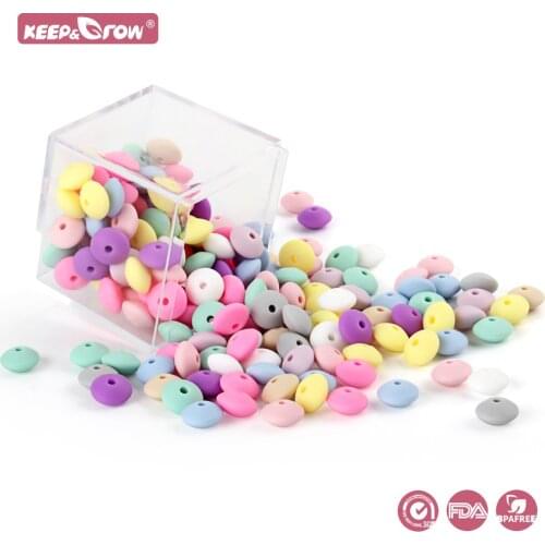 Keep&Grow 500Pcs Silicone Lentil Beads 12MM Baby Teething Beads BPA Free Making Baby Oral Care DIY Pacifier Chain Accessorise