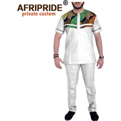 African Clothing for Men Dashiki Print Shirts and Ankara Pants Tracksuit Tribal Outwear Plus Size Clothes AFRIPRIDE A2016023