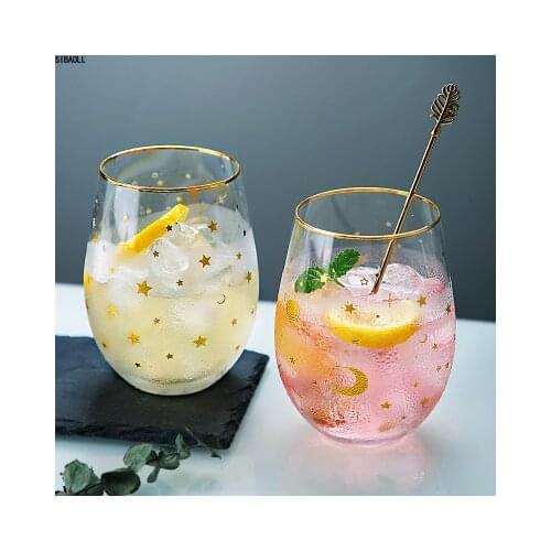 Star Printing Elegant Whiskey Glass Cup Wine Glass Mug Gold Inlay Whisky Glass Drinking Glasses Mug Milk Water Cups And Mugs