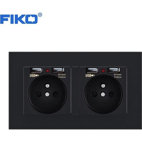 FIKO 16A French EU standard 2Gang socket with dual usb PC panel socket, wall multi-frame electrical socket with usb146*86mm