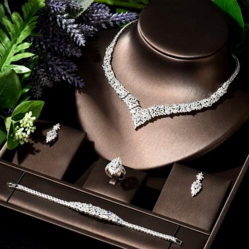 HIBRIDE New Design High Quality Cubic Zirconia Water Drop Bride Wedding Evening Earrings Necklace Jewelry Set Female N-74