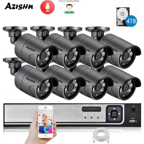 AZISHN 5MP 8CH POE CCTV NVR Camera System Audio Face Detect Outdoor Indoor Video Security Camera Surveillance Set 20M Cable