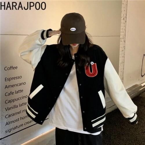 Harajpoo Female Jackets Fall 2021 New American Baseball Uniform Coat Female Loose Sports Casual Top Ins Tide Retro Clothes