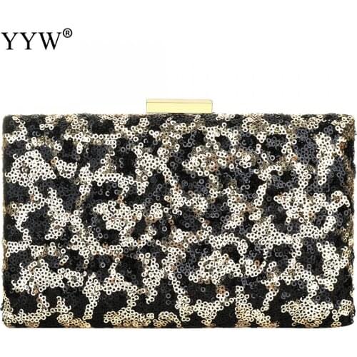 Sequin Leopard Box Clutch Bag Evening Party Clutches Over Shoulder Crossbody Bag With Chain Vintage Crystal Night Bolsa Feminina
