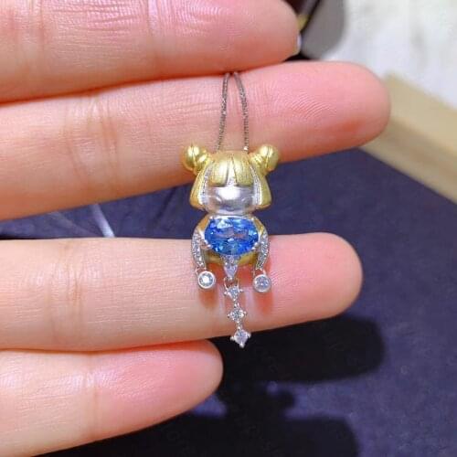 Hot sale style natural blue topaz 925 silver Two-color electroplating process womens pendant luxury atmosphere fashion trend