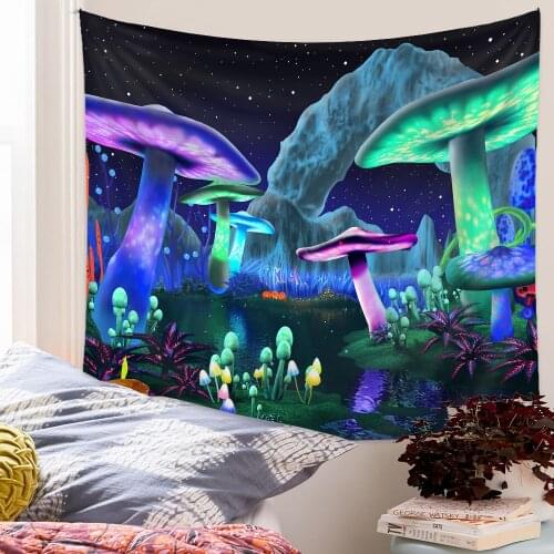 Witchcraft Huge Mushroom Tapestry Wall Hanging 3d Starry Sky Landscape Hippie Trippy Tapiz Aesthetic Home Decoration Wall Carpet