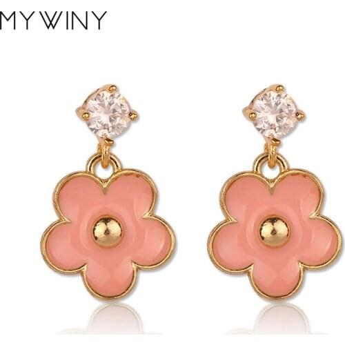 MYWINY enamel flowers earrings pearl crystal earrings for women