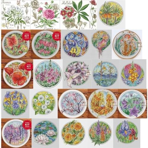 Top selling 4.87usd round flowers 5 Counted Cross Stitch 11CT 14CT 18CT DIY Chinese Cross Stitch Kits Embroidery Needlework Sets