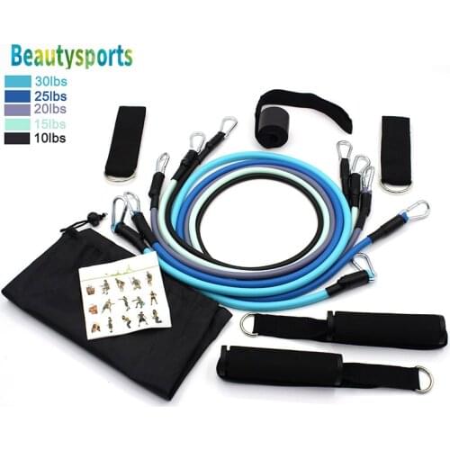 11 Pieces Latex Resistance Bands Set Elastic Tube Yoga Pilates Abs Gym Home Workout Exercise Fitness Equipment