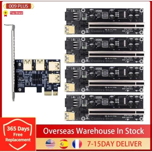 A Set PCI-E Express 1x To16x Riser 009S PLUS Card Adapter PCIE 1 To 4 USB3.0 Adapter Card Multiplier For BTC ETH Miner Mining