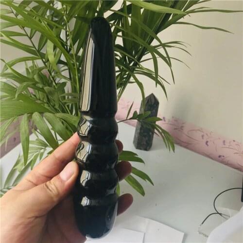 Natural black obsidian crystal wand hand carved massage stick healing crystal gemstone yoni wand