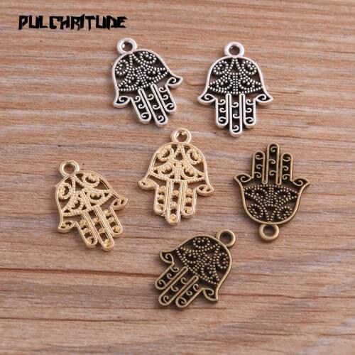 PULCHRITUDE 20PCS 15*21mm Three Color Metal Zinc Alloy Small Hollow Palm Charms Fit Jewelry Pendant Charms Makings
